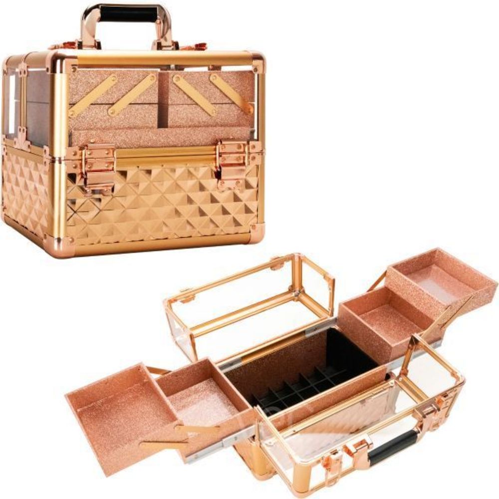Armored Acrylic Makeup Train Case Professional Nail Art Storage with 4-Tiers Acc